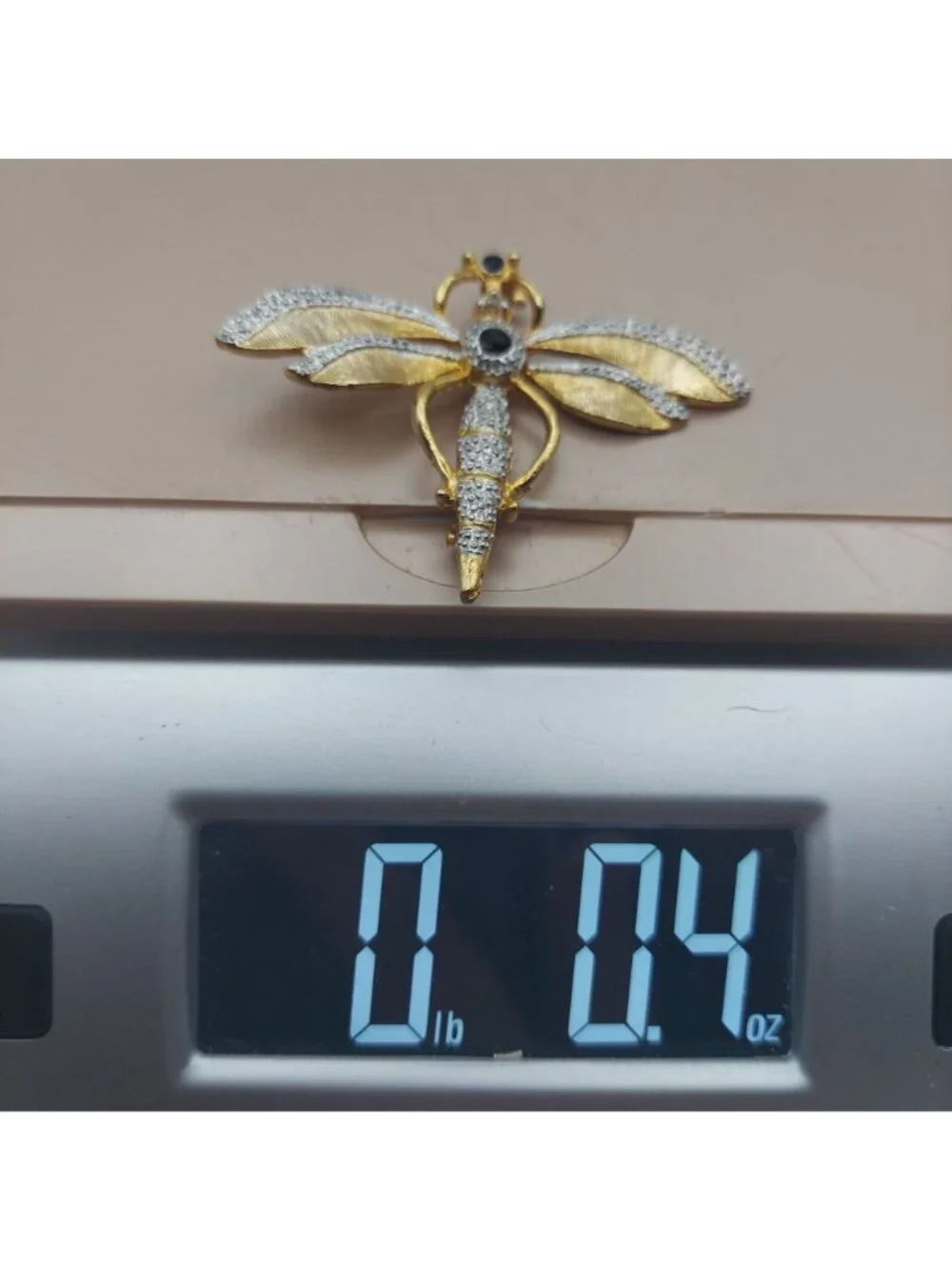 Dragonfly Brooch Pin Gold Tone Black & Silver Accents Bug Insect Art Vintage